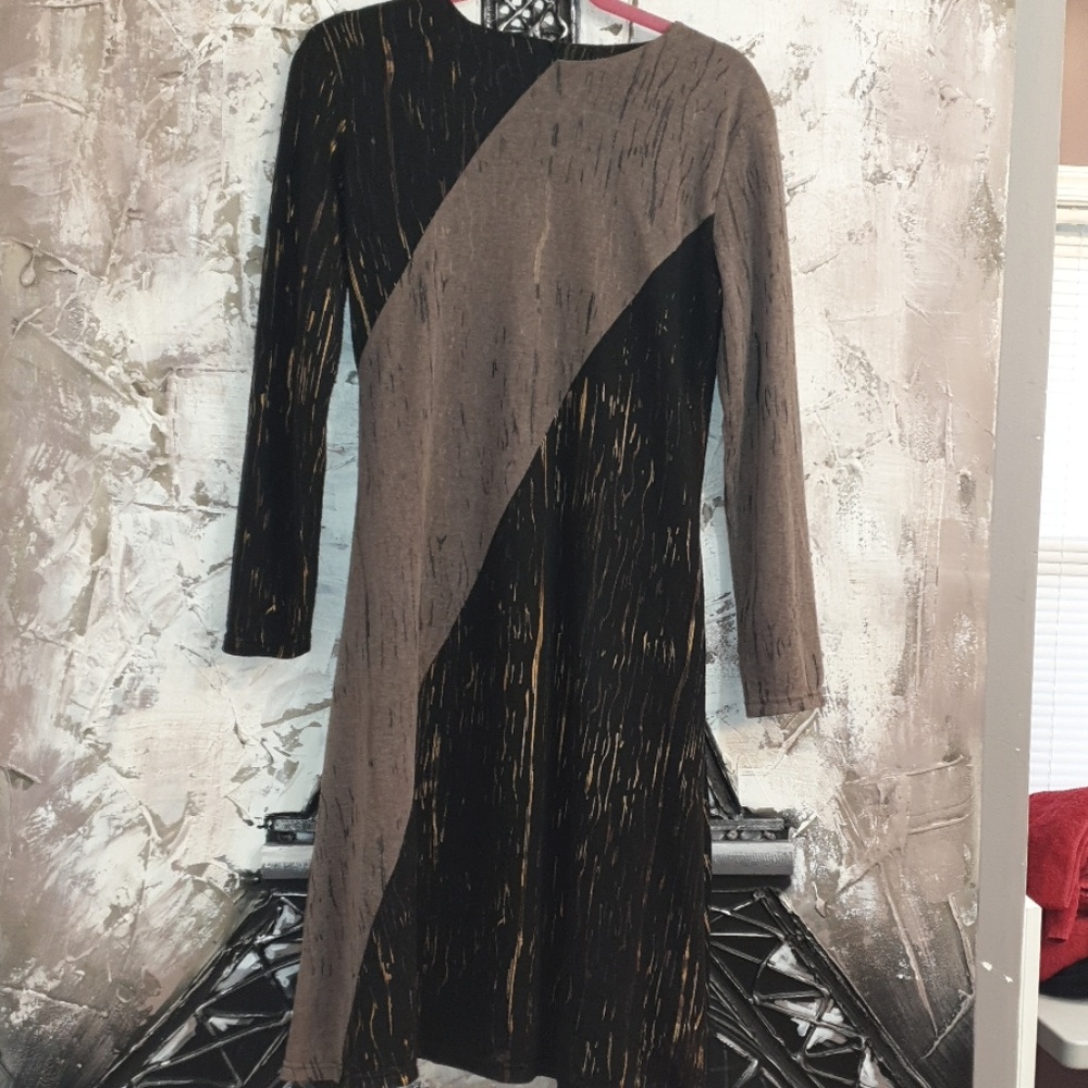 Midi dress A-line gold, black and brown